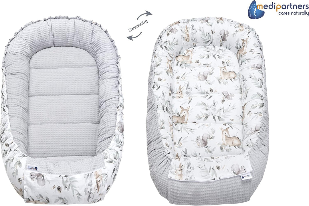 Medi Partners Babynest Kuschelnest Babynestchen 100% Baumwolle Waffle Nestchen Reisebett für Babys S