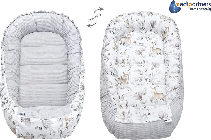 Medi Partners Babynest Kuschelnest Babynestchen 100% Baumwolle Waffle Nestchen Reisebett für Babys S