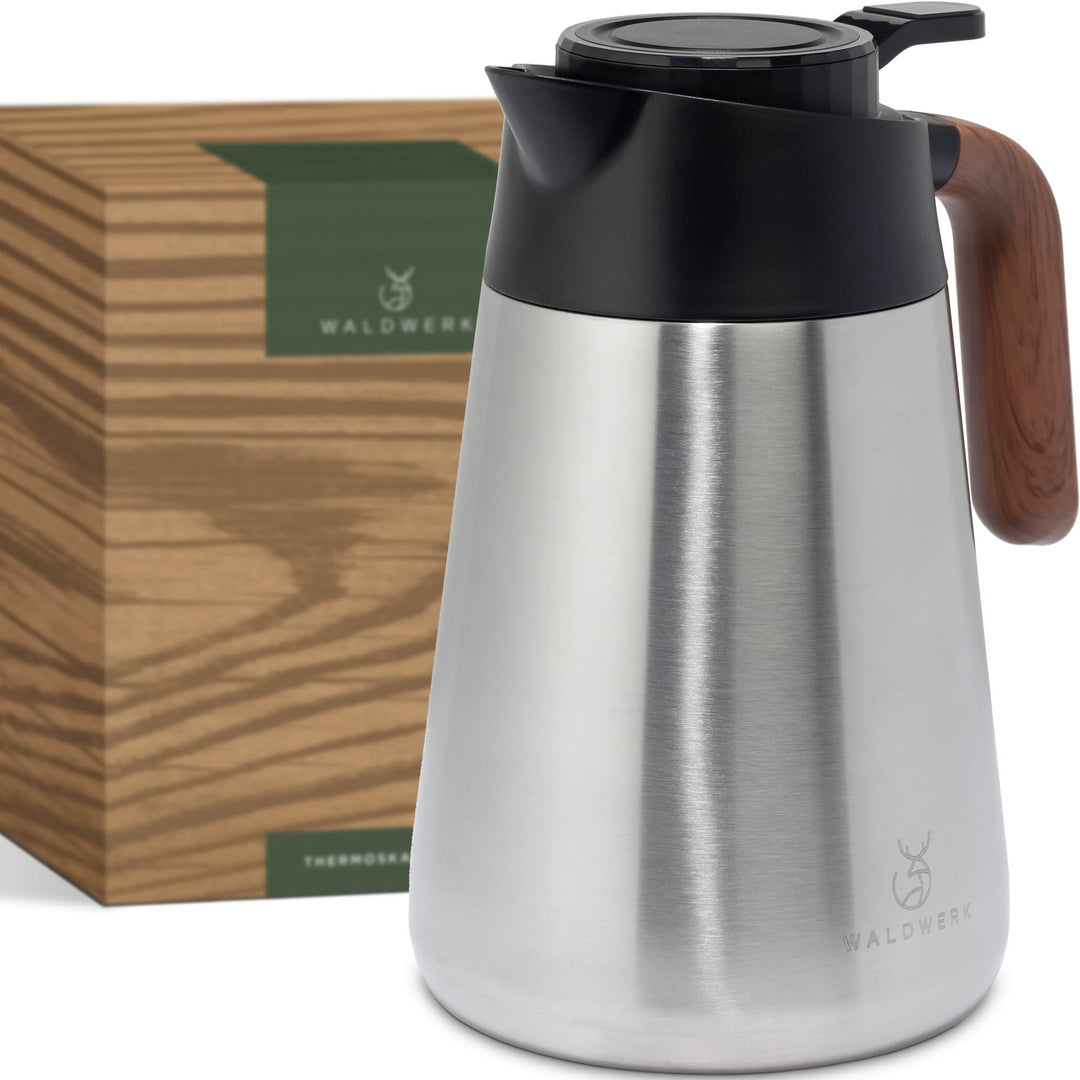 WALDWERK Thermoskanne (1,5L) - Kaffeekanne aus doppelwandigem 304 Edelstahl - Isolierkanne mit tropf