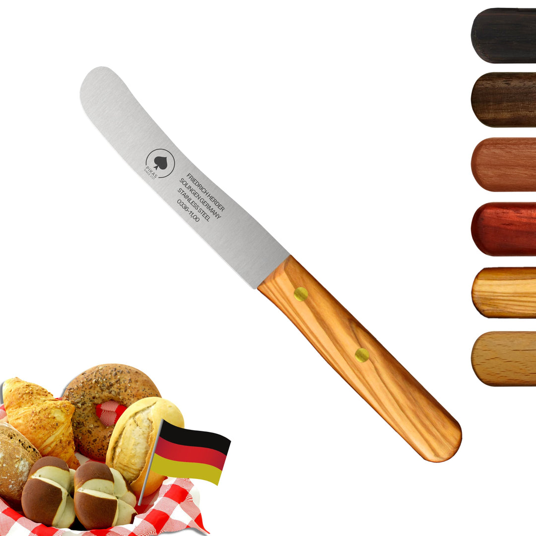PIKAS - Solingen Messer, Olive Holzgriff, Premium Buckelmesser, rostfreie Klinge 11cm, Chrom-Stahl -