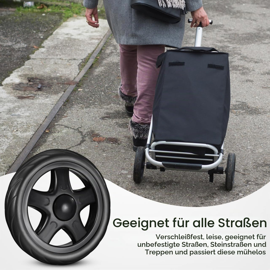 Ciieeo 2 Stück Ersatzräder für Klappbaren Einkaufstrolley Schwarze Kunststoffrollen Treppenfreundlic