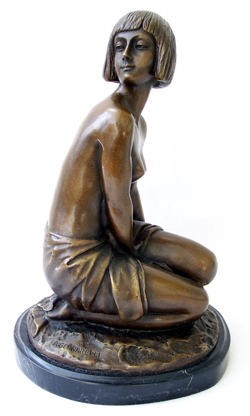 Kunst & Ambiente - Art Deco Bronzefigur Akt Skulptur - Aspasie - signiert - Amedeo Gennarelli Figur