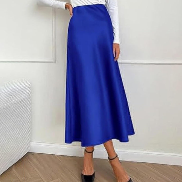 Lange Karierte Röcke Eleganter Rock mit hoher Taille für Damen, solides Satinkleid, eleganter Rock m