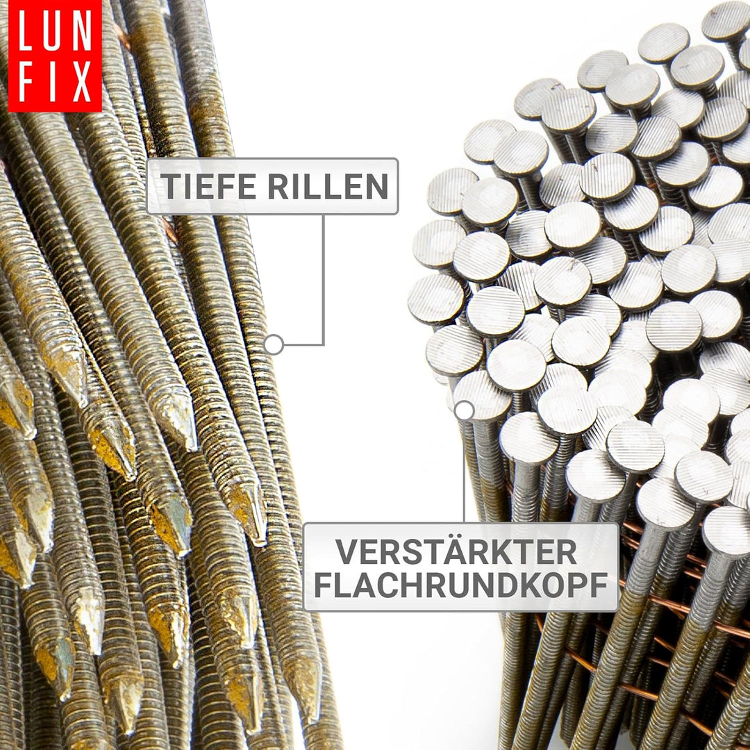 4500 Stk. 16° Coilnägel Ringschaft 2,8x80 mm aus Stahl unverzinkt, drahtgebunden auf Spule – für Nag