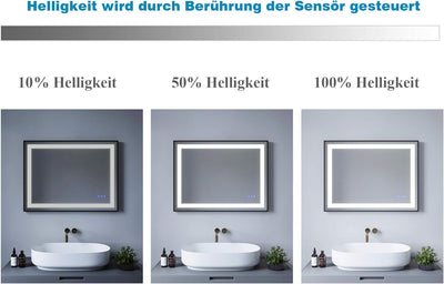 Lichtspiegel 80x60 cm Wandspiegel Schwarz matt Rahmen Badspiegel mit Beleuchtung Lichtschalter Badez