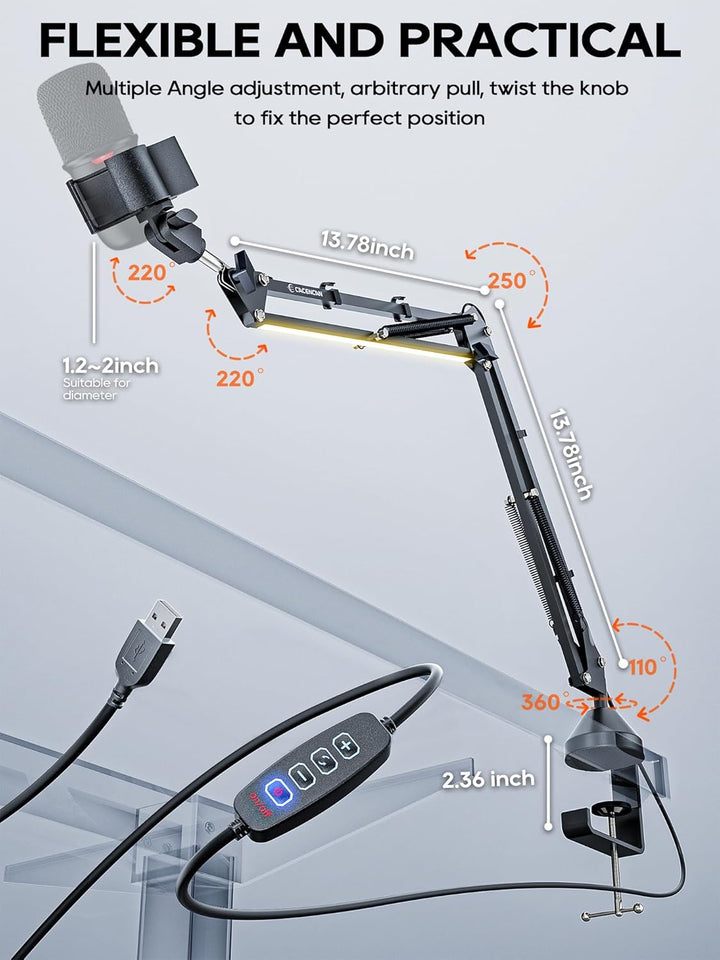 Mikrofon Arm, Galgenarm-Mikrofon, Faltbar Mikrofonarm, Schreibtischhalterung mit 3/8 Zoll auf 5/8 Zo