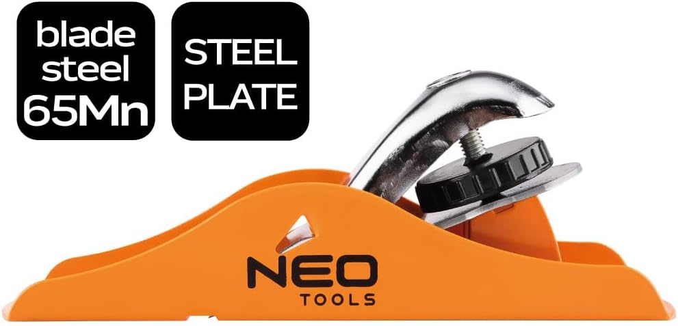 NEO TOOLS Handhobel 163x45mm – Präzisions-Holzhobel aus Gusseisen mit 42mm Klinge aus 65MN Stahl, ve