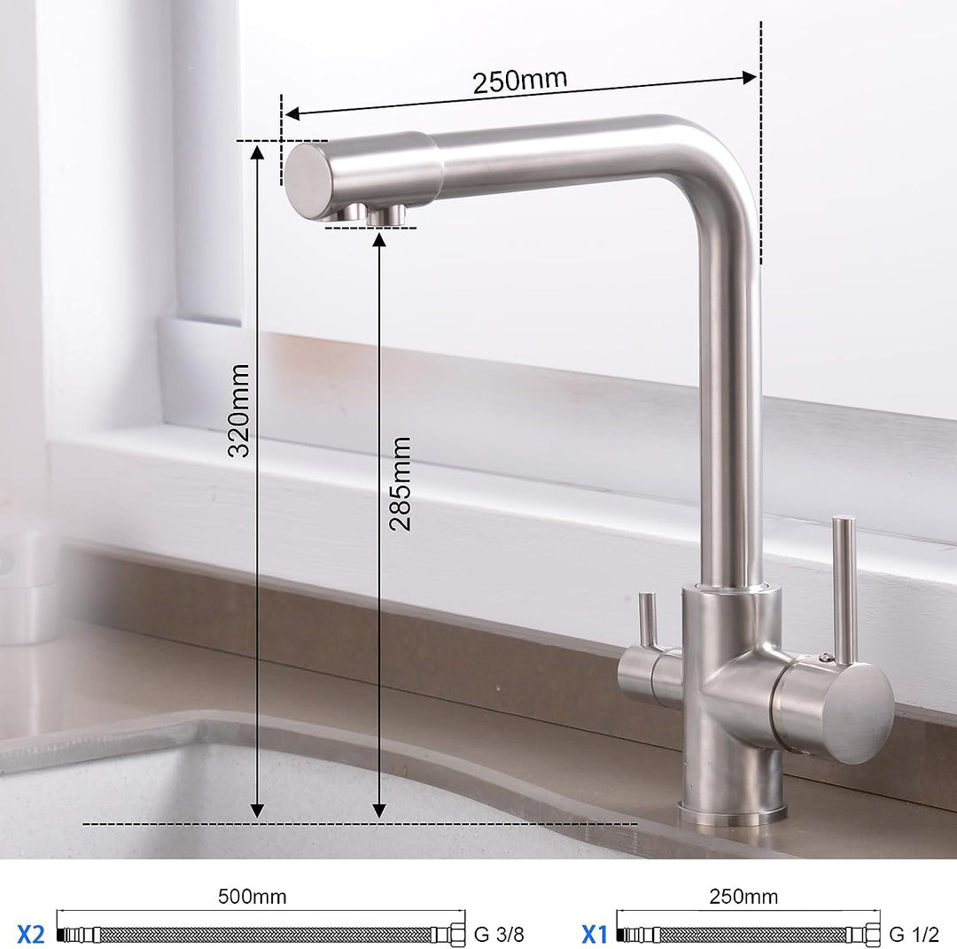 KEOKBON 3 Wege Wasserhahn Küche, Trinkwasserhahn Küchenarmatur, 360° Schwenkbar Wasserhähne, Spültis
