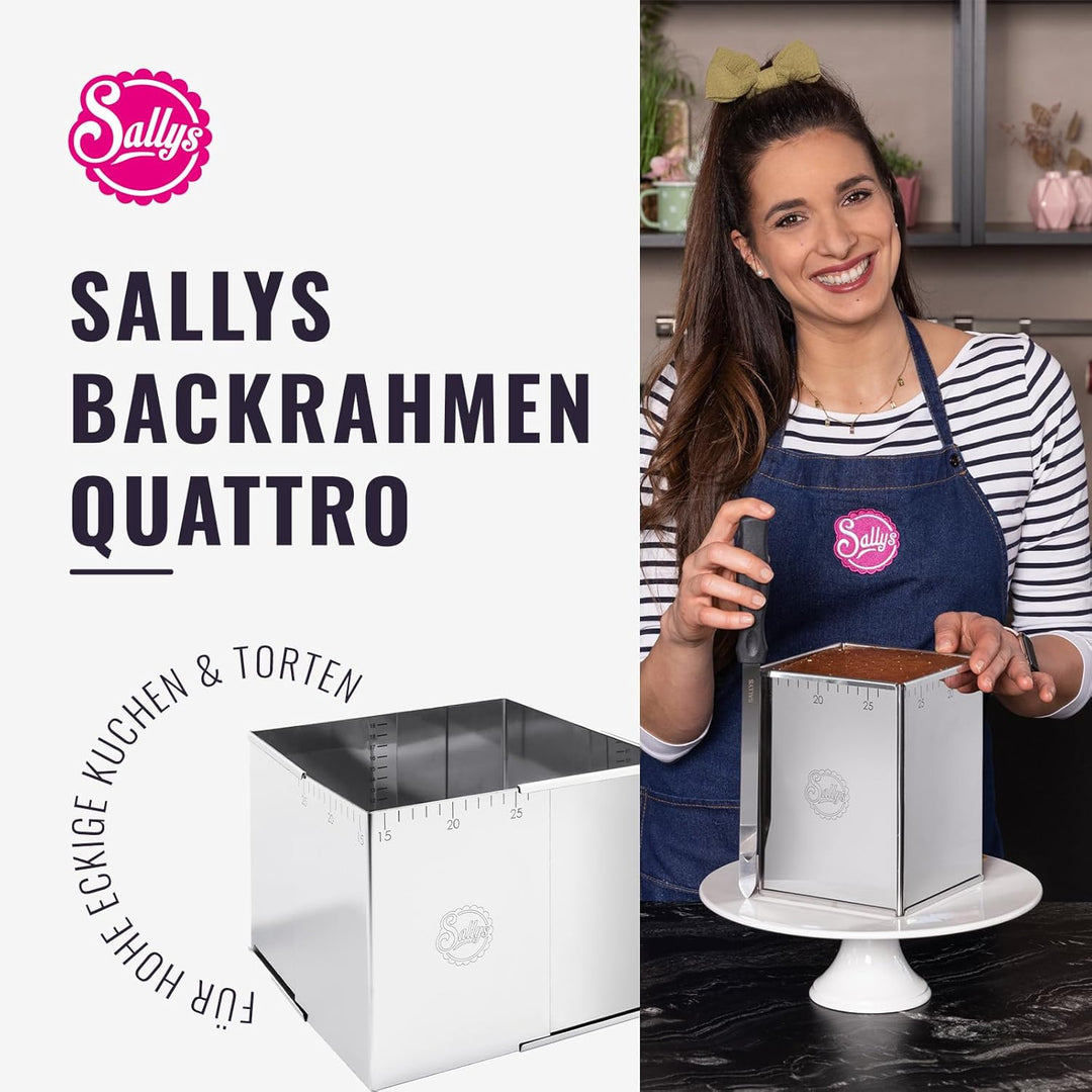 Sallys Backrahmen Quattro - Verstellbare Grösse 14,5x14,5cm bis 26x26cm - 20,5cm hoch - Eckige Backf