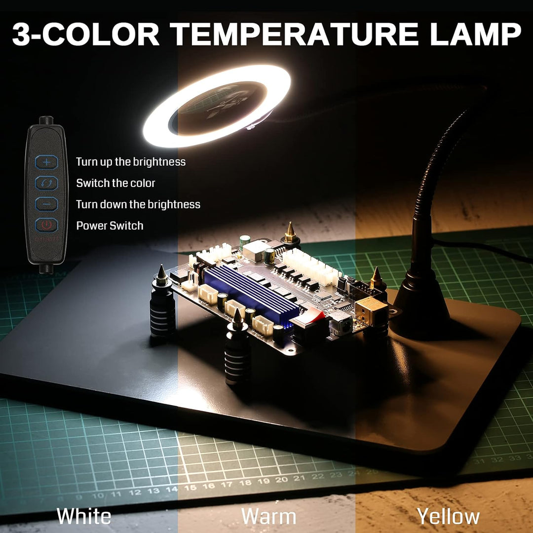 SainSmart Dritte Hand Lötstation Lötwerkzeug mit 4 Magnetische Flexible Helfende Händen, LED-Lupe, 4