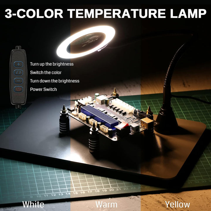 SainSmart Dritte Hand Lötstation Lötwerkzeug mit 4 Magnetische Flexible Helfende Händen, LED-Lupe, 4