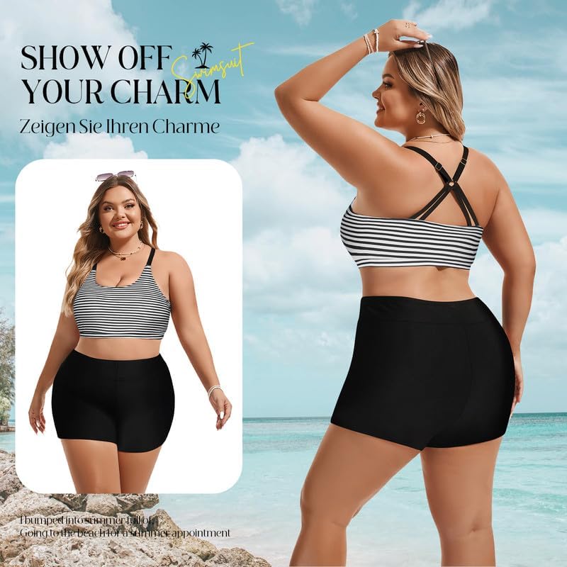 Hanna Nikole Tankini Damen Sportlich Grosse Grössen Dreiteilig Tank Aushöhlen Oberteil mit Boyshorts