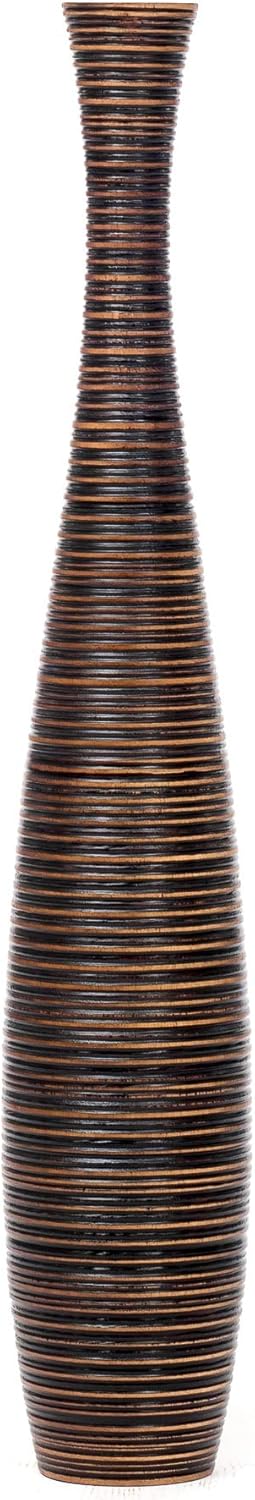 Leewadee Grosse Bodenvase für Dekozweige hohe Standvase Design Holzvase, Holz, 90 cm, Braun 90 cm Br