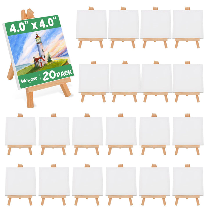 20 Stück Mini Staffelei mit Leinwand, Mini Staffelei aus Holz 15 x 8 cm, Mini Leinwand 10 x 10 cm, K