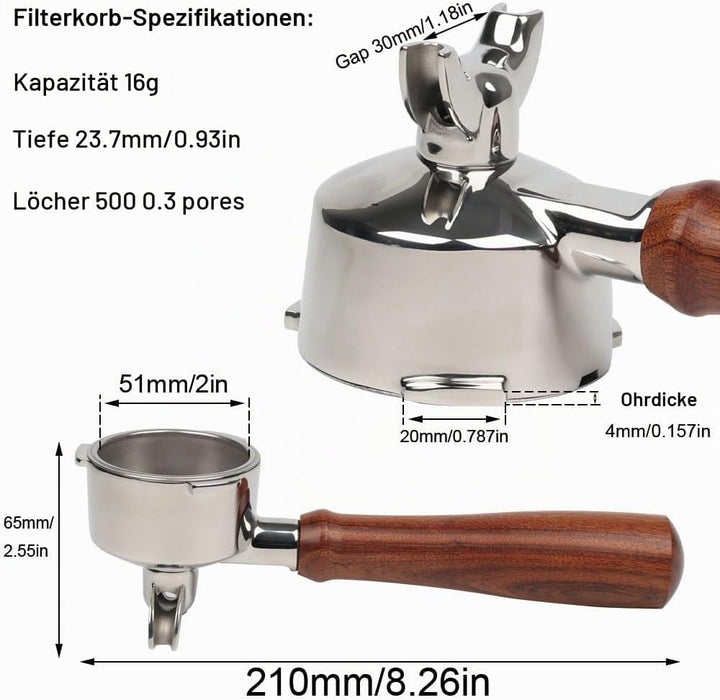 Siebträger 51mm für Cecotec Power Espresso 20/Casabrews CM5418 mit doppel Auslauf - Filterhalter aus