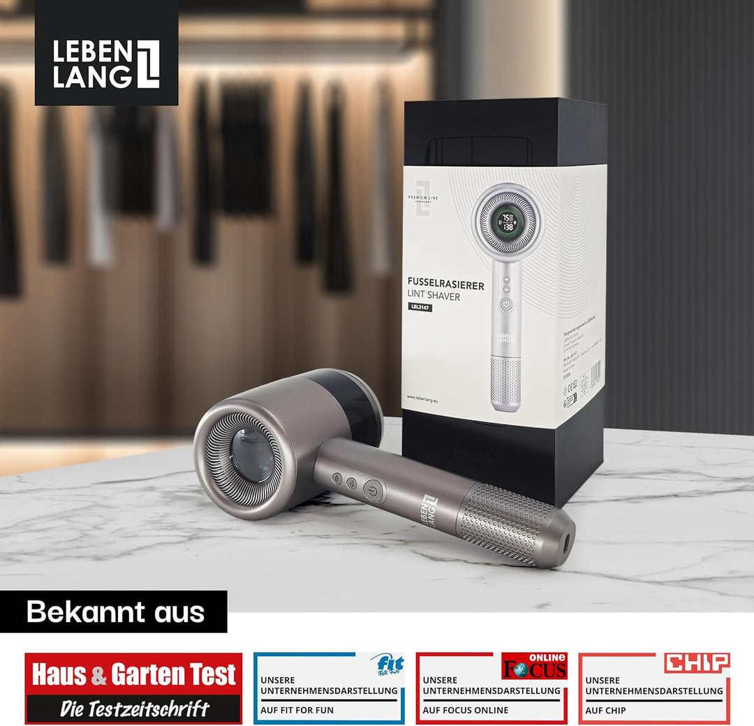 LEBENLANG Premium Fusselrasierer Elektrisch 4000mAh - Inkl. LED Display & Taschenlampe I 5 Modi & 3,