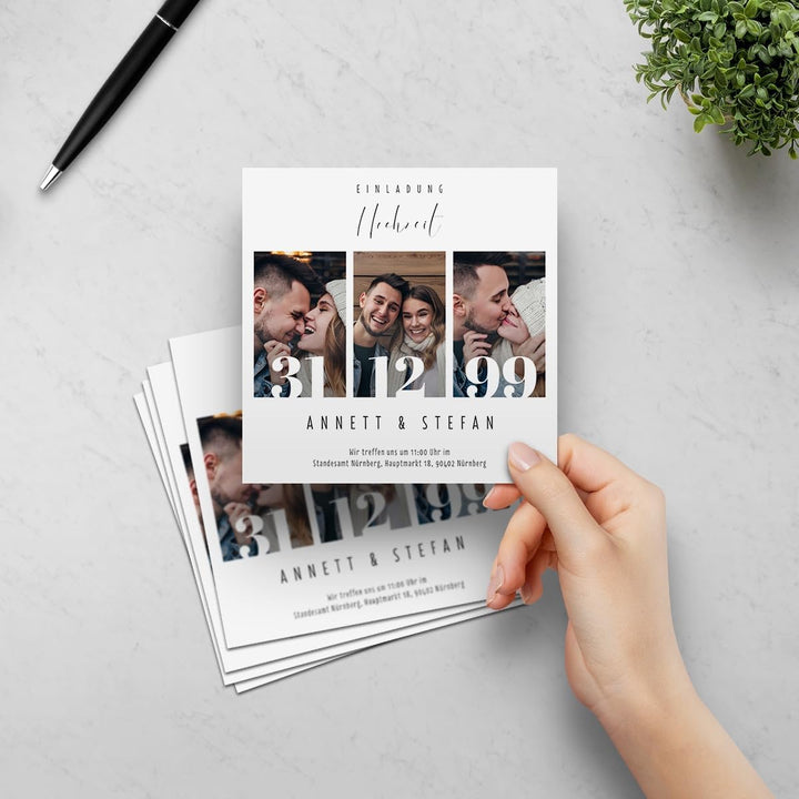 Kartenmachen.de Individuelle Foto Hochzeitseinladungen ab 10-100 Stück mit 4 eigenen Bildern und Tex