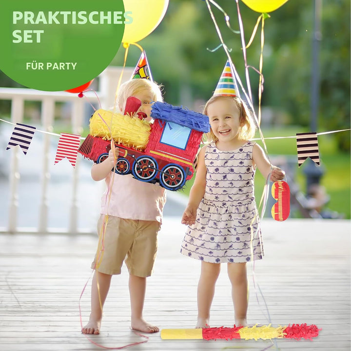 3D Zug Pinata Bundle mit einer Augenbinde und Fledermaus (42 x28 x17 cm), Pinata für Jungen Geburtst