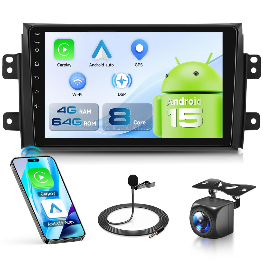 Autoradio 8 Kern Q-Snapdragon 4+64G Android 15 für Suzuki SX4 2006-2013 FIAT Sedici 2005-2014,9 Zoll