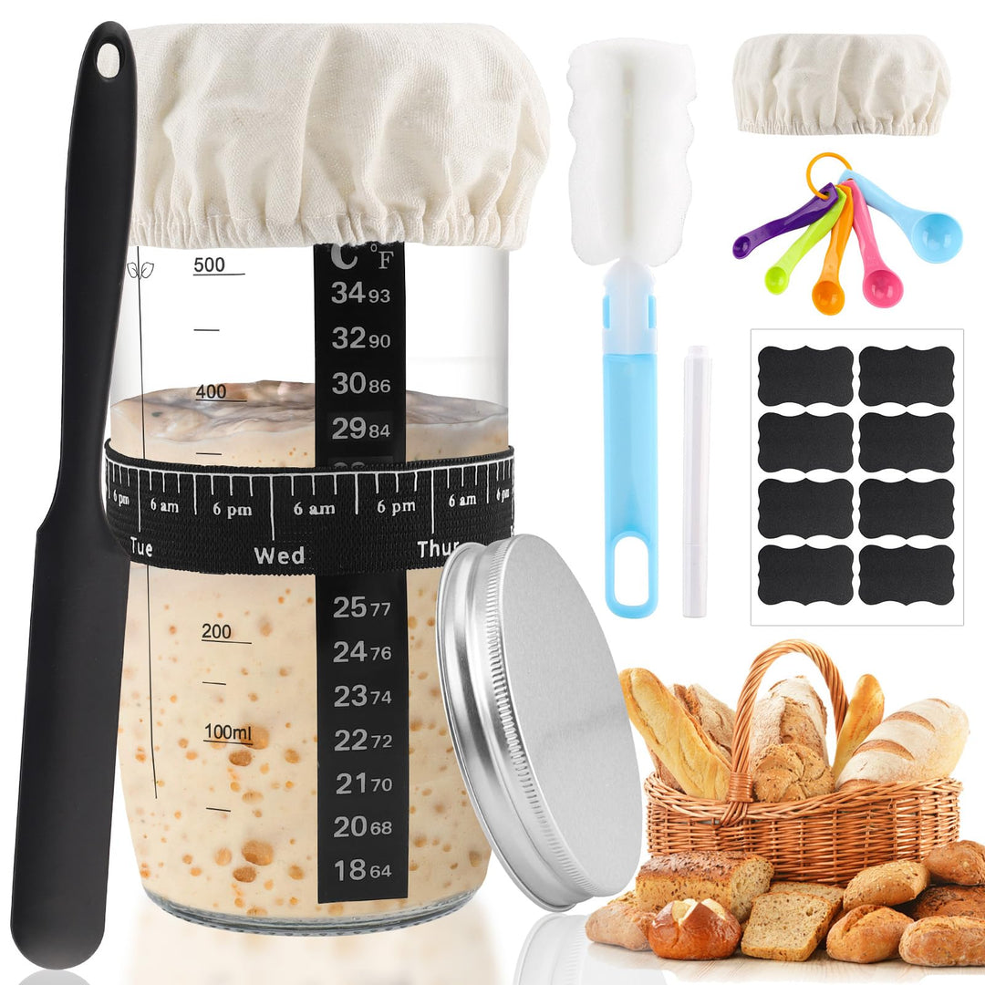 Sauerteig Starter Set, 730ML Fermentationsglas, Gärglas mit Silikonspatel, Sauerteig Glas, Brot Back