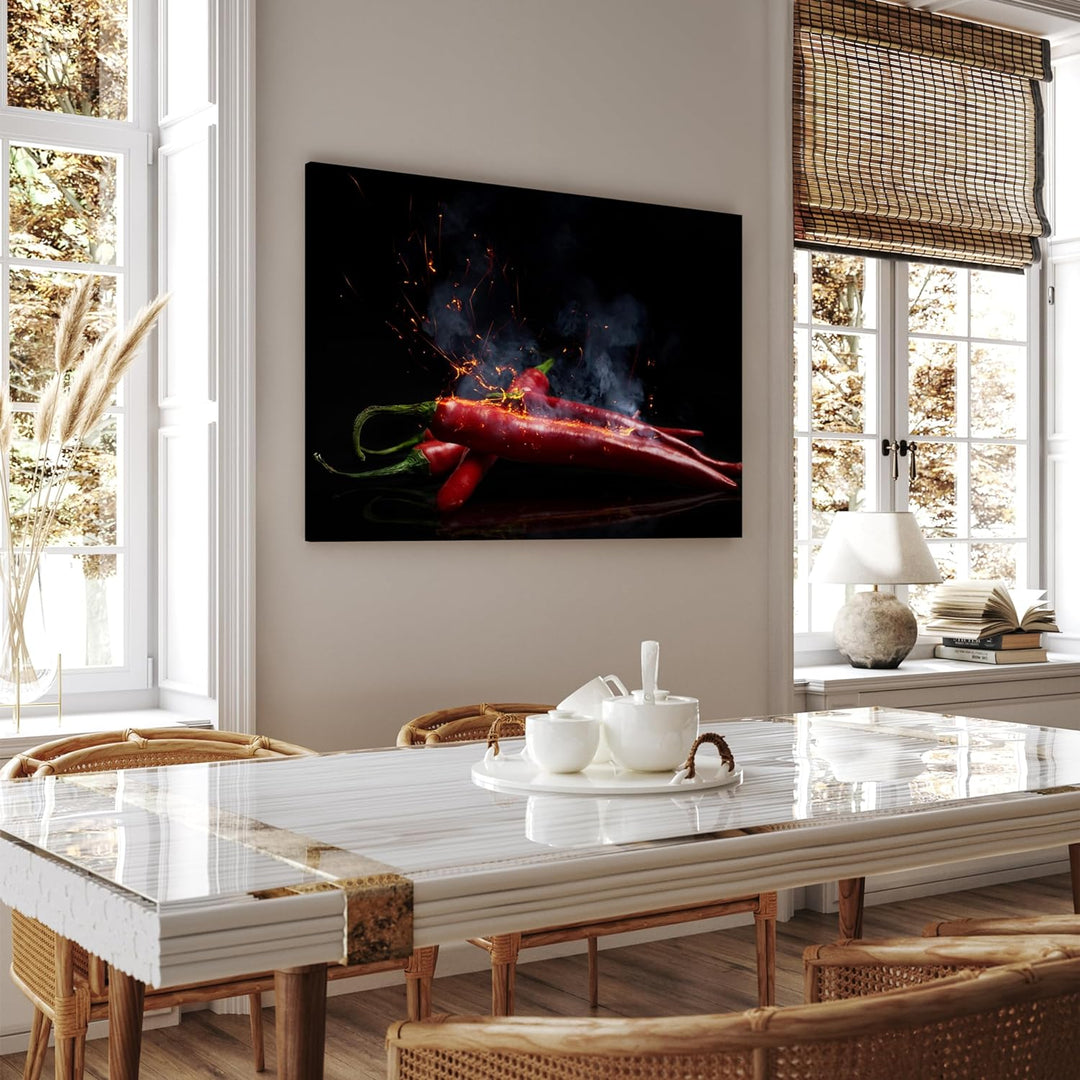 wandmotiv24 Obst & Gemüse als Leinwandbild, 100x75cm, Querformat, Chili & Feuer, Scharf, Küche, Lebe