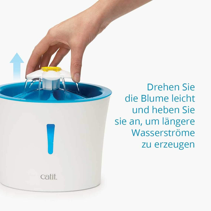 Catit Flower Fountain, Blumentrinkbrunnen mit LED für Katzen, 3L, weiss/blau