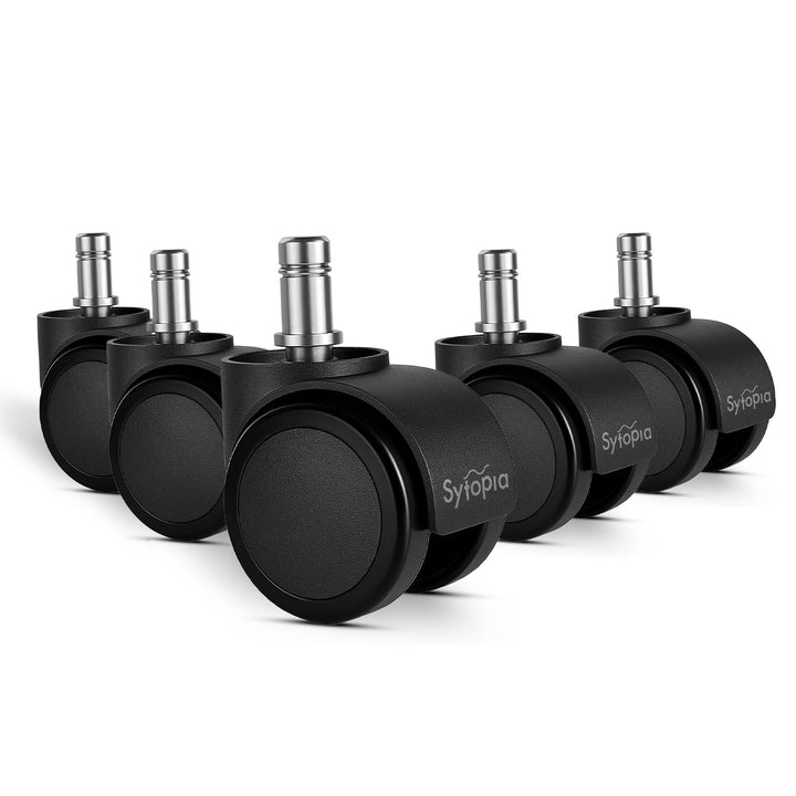 Sytopia Bürostuhl Rollen, 11mm x 22 mm Stift, 5er Set Rollen für Bürostühle, Leises, Sanftes Gleiten