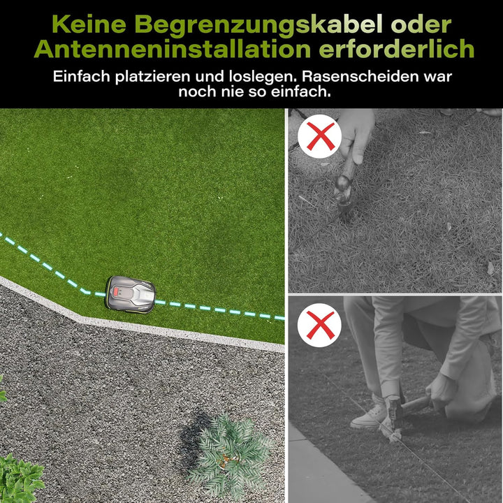 SUNTEK Mähroboter ohne begrenzungskabel AI Vision-Kamera, Rasenmäher Roboter, Max 600 m², Genaue Hin