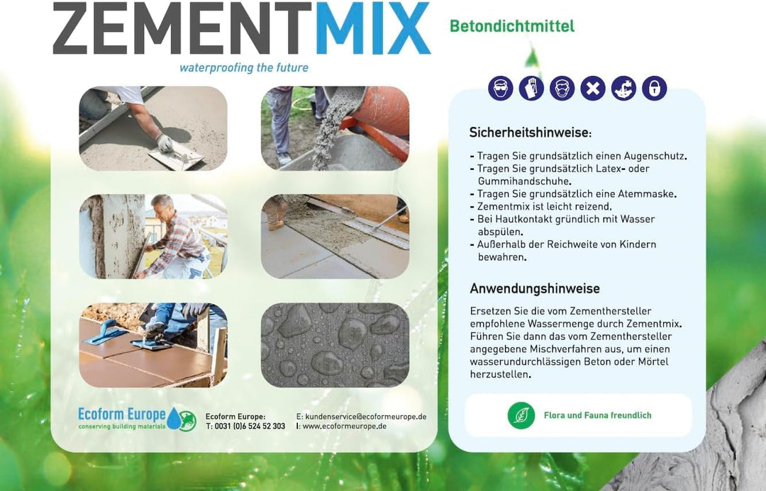 Ecoform Zementmix - Betondichtmittel für WU Beton - flüssigkeitsdichten Beton - Frostschutz & wasser