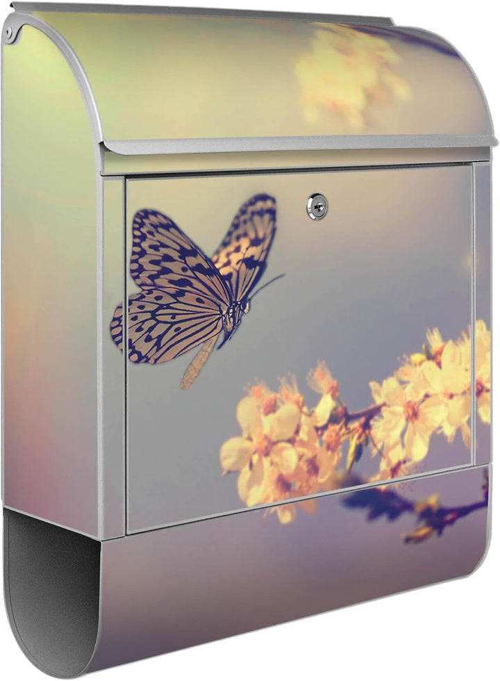 banjado® Design Briefkasten mit Motiv Tag Im Mai 39x47x14cm &amp; 2 Schlüssel - Briefkasten Stahl Silber