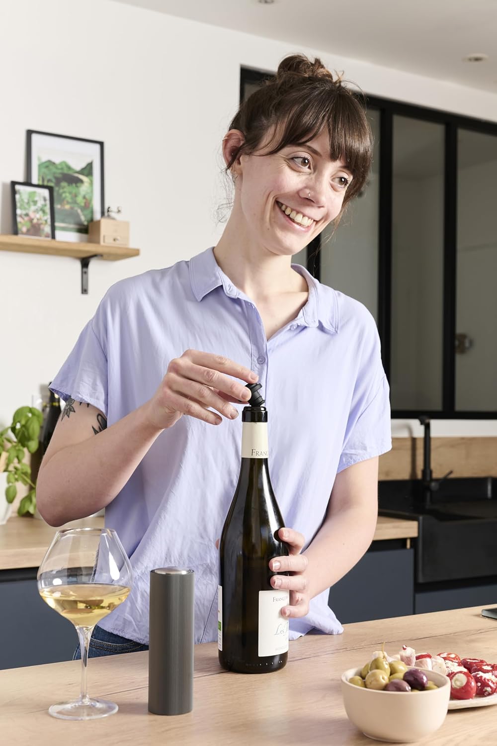 Elektrische Vakuumpumpe für Wein, 14 cm, Aluminium, 100% automatisch Karbonfarben Elektrische, Karbo