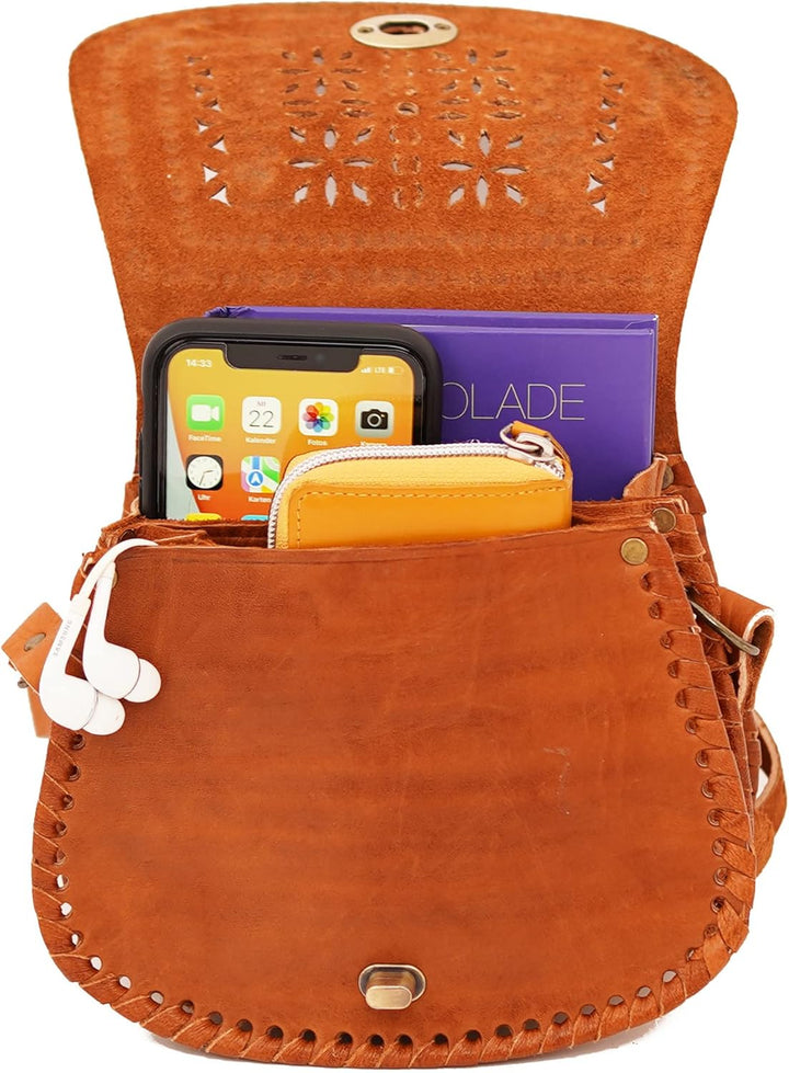 ALMADIH kleine Leder Damentasche Umhängetasche AMIRA Naturleder traditionelle Handarbeit Ledertasche