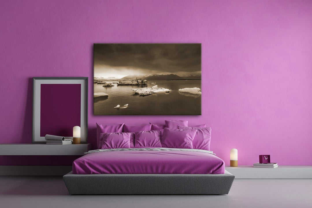 deyoli düstere Eislandschaft Format: 80x60 Effekt: Sepia als Leinwand, Motiv fertig gerahmt auf Echt