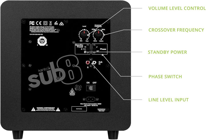 Kanto SUB8VMB 8" 300W Sealed Powered Subwoofer | Matte Black