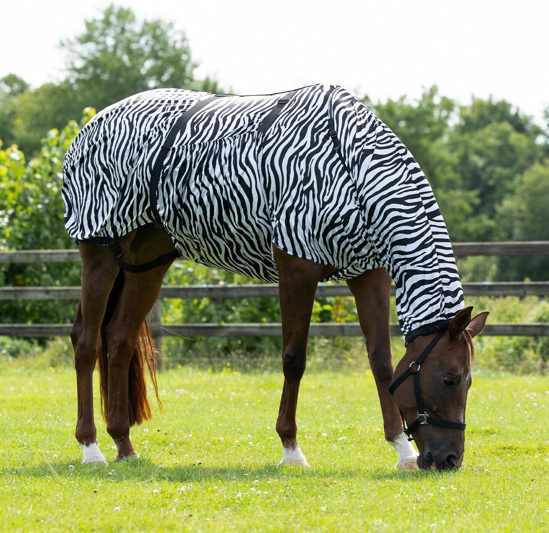 QHP Ekzemdecke mit Hals und abnehmbarem Bauchlatz (145 cm, Zebra) 145 cm zebra, 145 cm zebra