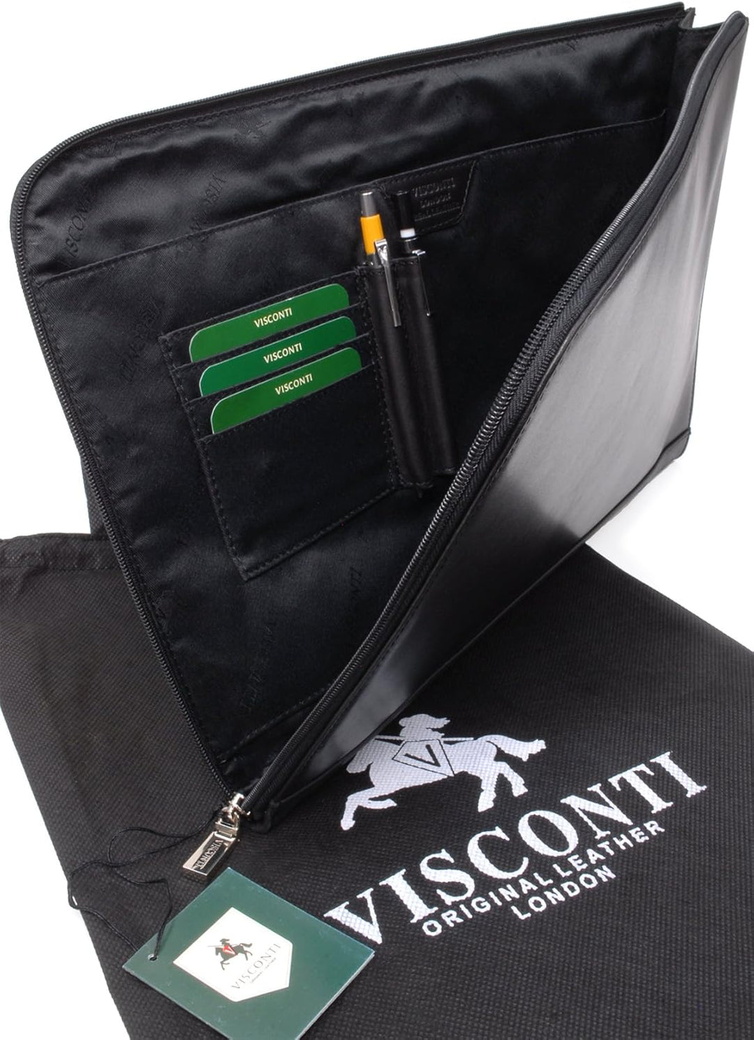 VISCONTI - Leder - A4 Reissverschluss Konferenzmappe Schreibmappe - BOND - (18238) - Schwarz, Schwar