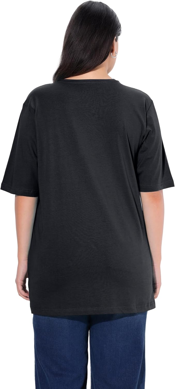 Ulla Popken Damen grosse Grössen Übergrössen Plus Size T-Shirt, Basic, Relaxed Fit, V-Ausschnitt, Ha