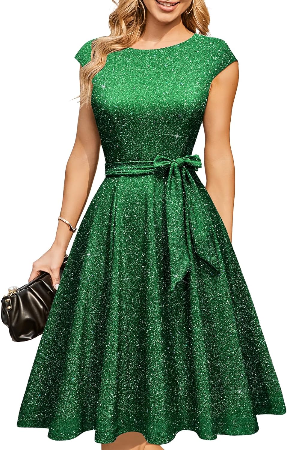 DRESSTELLS Damen Cocktailkleid M Glitzer Green, M Glitzer Green
