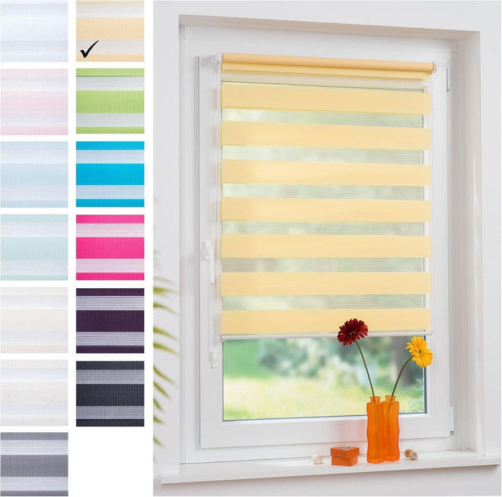 Liedeco® Duo Rollo Klemmfix - 120 x 160 cm Lemon Yellow (gelb) / transparent lichtdurchlässig Blickd