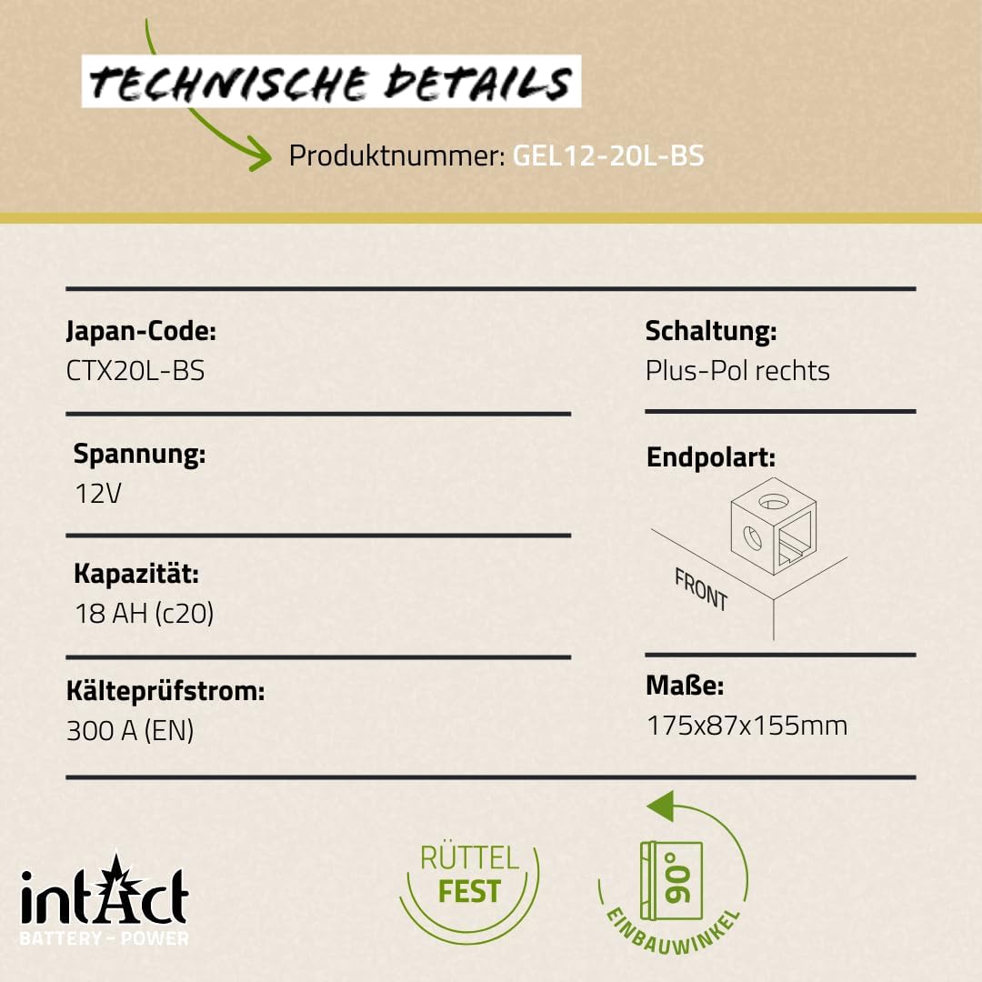 intAct - GEL MOTORRADBATTERIE | Batterie mit +30% Startleistung. Für Roller, Motorrad, Quad, Rasentr