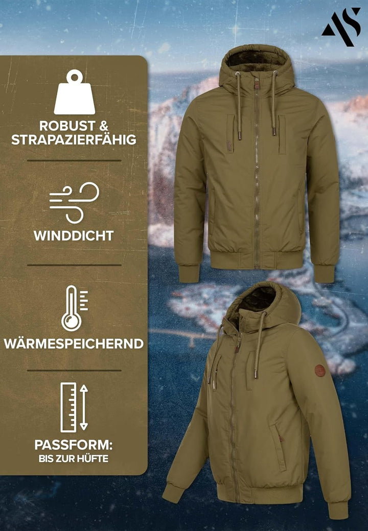 ALESSANDRO SALVARINI Herren Winterjacke (S-3XL) mit Kapuze - Teddyfleece innen komplett, Winddicht,