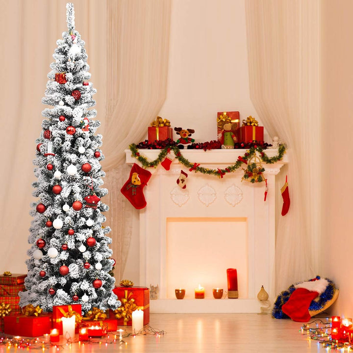 RELAX4LIFE Weisser Bleistift-Weihnachtsbaum 135/180/225 cm, Schneebedeckter Tannenbaum mit Metallstä