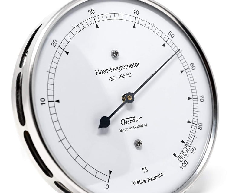 Fischer 111.01 - Haar-Hygrometer - 103mm Aussen-Luftfeuchtigkeitsmesser aus Edelstahl Made in German