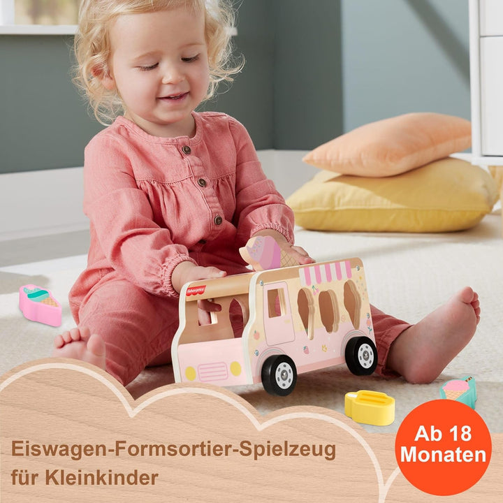Fisher-Price Formensortierer für Kleinkinder Eiswagen aus Holz, 8 Holzteile für die spielerische Ent