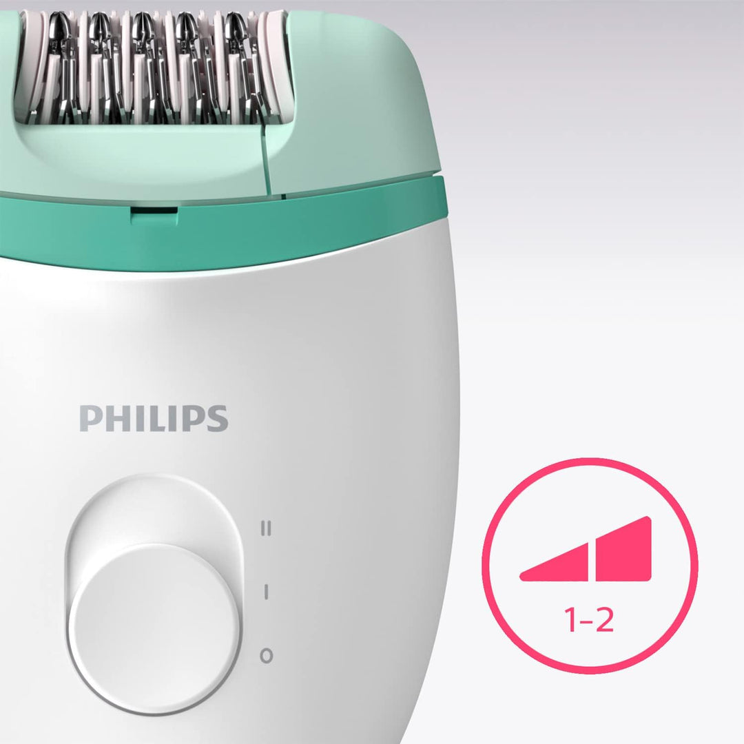 Philips Satinelle Essential BRE224/00 Kompakter Epilierer mit Kabel, Weiss / Grün Weiss / Grün Kompa