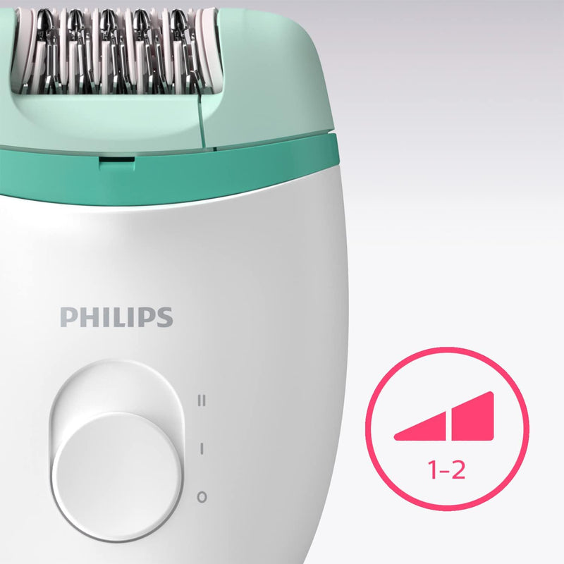 Philips Satinelle Essential BRE224/00 Kompakter Epilierer mit Kabel, Weiss / Grün Weiss / Grün Kompa