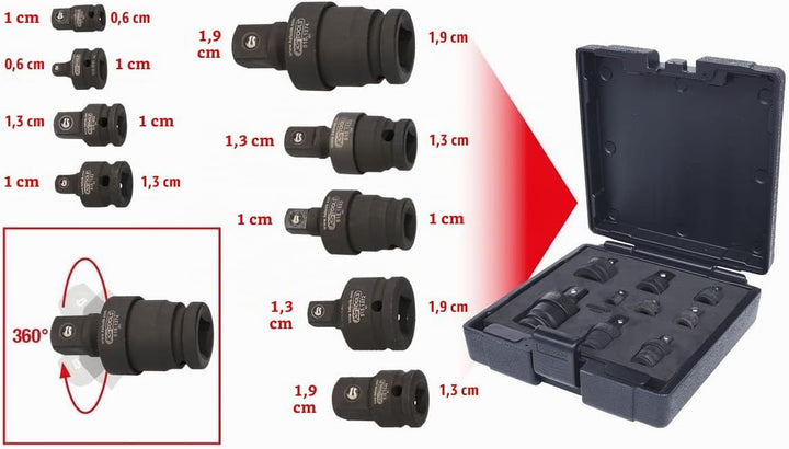 KS Tools 515.0100 Kraft-Vergrösserungs- und Reduzieradapter-Satz, 9-tlg.