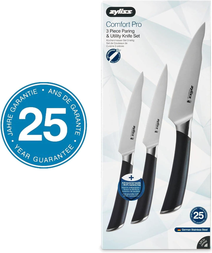 Zyliss E920278 Comfort Pro Messer Set 3-Teilig, Deutscher Edelstahl, Black Handle, 1x Gemüsemesser,