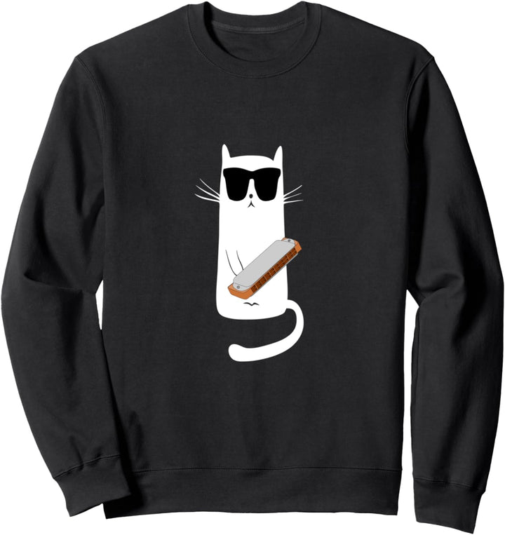 Lustige Katzen-tragende Sonnenbrillen Spielen Harmonica Sweatshirt