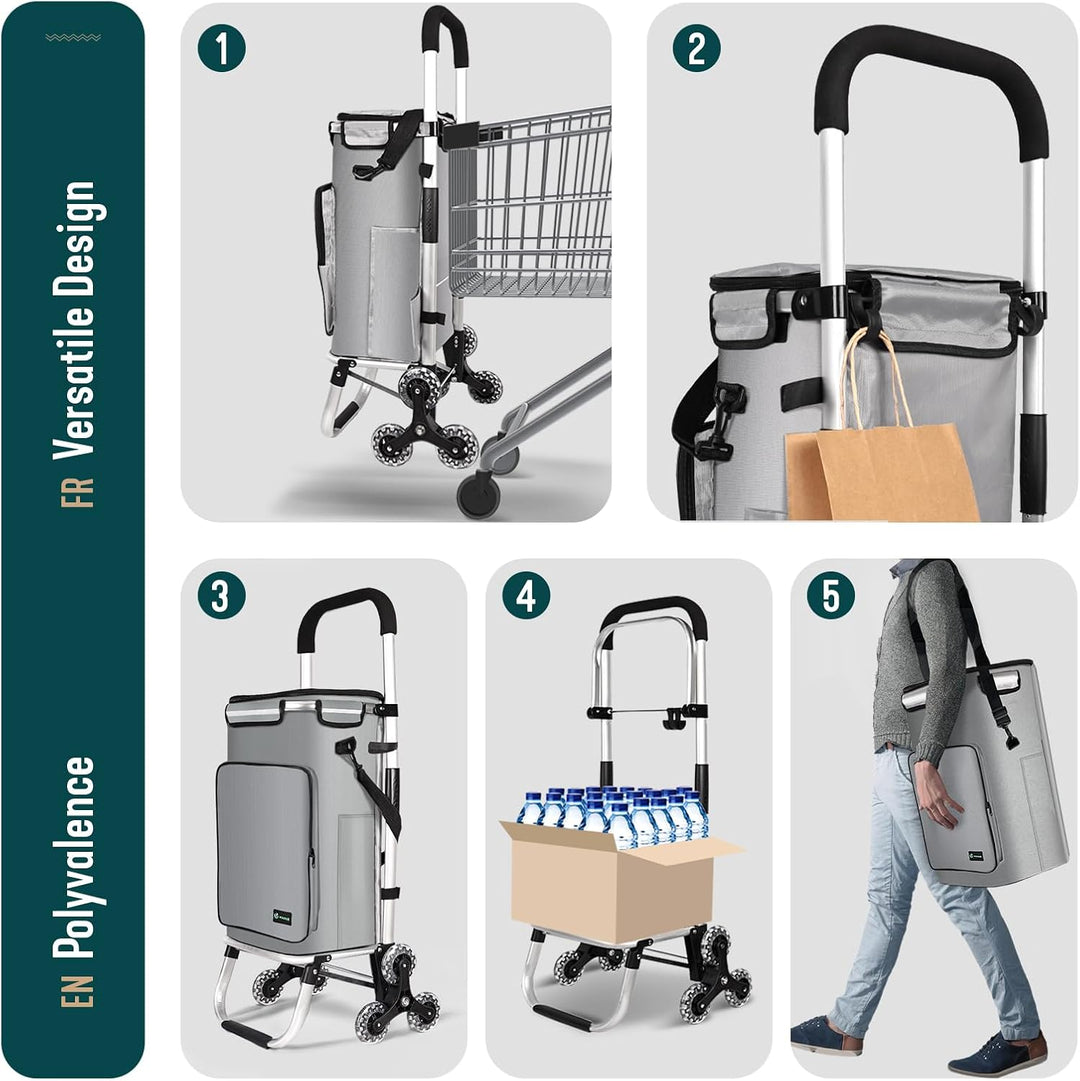 VOUNOT® Aluminium Einkaufstrolley Treppensteiger, 3 in 1 Trolly Einkaufswagen Klappbar, Hackenporsch